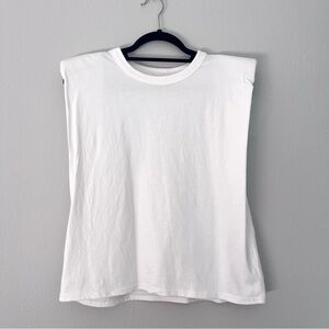 Shoulder Pad Sleeveless White T-Shirt